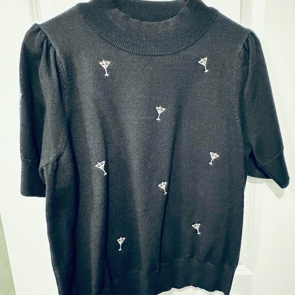 Gilli Black Sweater with Martini 🍸 Glass Embroidery ✨